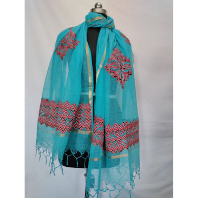 Kota Doria Dupatta with Ajrak Applique Work Handcrafted