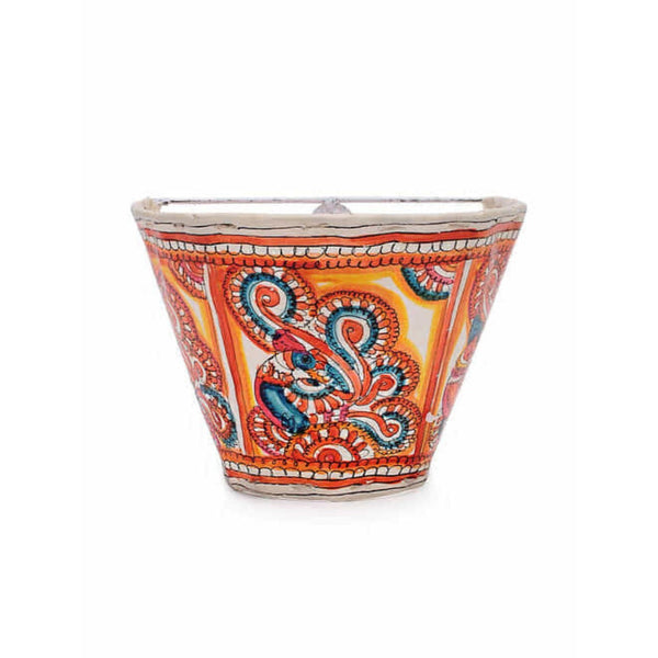 Indiehaat | Peacock Kalamkari Handpainted Wall Mount Leather Lamp | 5.5 Inch