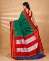 ILKAL Handloom Cotton Silk Saree Dark Green Color with running blouse - IndieHaat