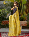 Kota Silk Saree Dark Purple & Pale Yellow Double Color Batik Print with running blouse - IndieHaat