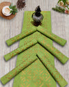 Cotton Table Runner and Mat Set (6+1) Applique work Green Color - IndieHaat