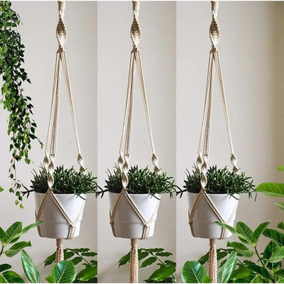WhiteMacrame Handmade Plant Holder Set Of 3 PcsSize: 40" Long Material: Cottan-Indiehaat