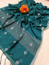 Cotton Saree RunningBlouse Green 20% Off - IndieHaat