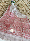 Silkmark Certified Tussar Silk Handloom Handblock Printed Biege Saree with Blouse-Indiehaat