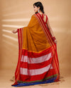 ILKAL Handloom Cotton Silk Saree Metallic Orange Color with running blouse - IndieHaat