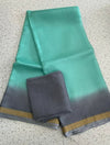 Pure Silk Kota Doria Sarees Puerto Rico Green Color with running blouse-Indiehaat