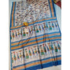 Silkmark Certified Tussar Silk Madhubani Block Print Blue Saree with Blouse-Indiehaat