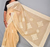 Organdy Cotton Saree Applique work Cream Colour with running blouse-Indiehaat