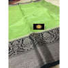 Silk Linen Banarasi Brocade Weaving Handloom Green Saree with Blouse-Indiehaat