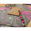 Handwoven Pure Linen Brown Dupatta Set with Katan Fabric Brown Top-Indiehaat