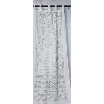 Applique Work Wall Hanging White CurtainSize - 44"X84" (3.5 X 7 Ft)-Indiehaat