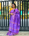 Katan Silk Saree Lavender Color Banarasi Weaves with running blouse - IndieHaat