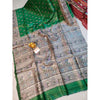 Silkmark Certified Tussar Silk Madhubani Block Print Green Saree with Blouse-Indiehaat