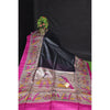 Silkmark Certified Tussar Silk Handloom Handblock Printed Black Saree with Blouse-Indiehaat