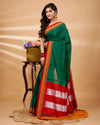 ILKAL Handloom Cotton Silk Saree Dark Green Color with running blouse - IndieHaat