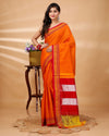 ILKAL Handloom Cotton Silk Saree Bright Orange Color with running blouse - IndieHaat