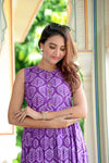 Pure Cotton (60*60) One Piece Dress Sleeveless Dark Purple Color Handblock Printed (Size: S-XXXL, 34-44) - IndieHaat