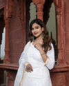 Kota Doria Suit (Top+Bottom+Dupatta) White Color Stitch embroidery - IndieHaat