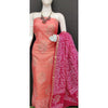 Kota Doria Red Suit Material Hand Dyed with Zari Border Pink Dupatta-Indiehaat