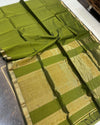 Maheshwari Handloom Silk Saree Olive Green Color Zari Line Zari Pallu with running blouse - IndieHaat