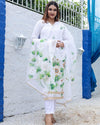 Kota Doria Suit (Top+Bottom+Dupatta) White Color Hand Painting with Stitch embroidery work - IndieHaat