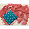 Pure Linen Red Dupatta With Blue Ikkat Kurti Material-Indiehaat