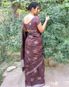 Pure Kota Silk Saree Brown Color Weaving Jaquard - IndieHaat