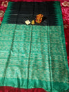 Silkmark Certified Tussar Silk Handloom Handblock Printed Black Saree with Blouse-Indiehaat