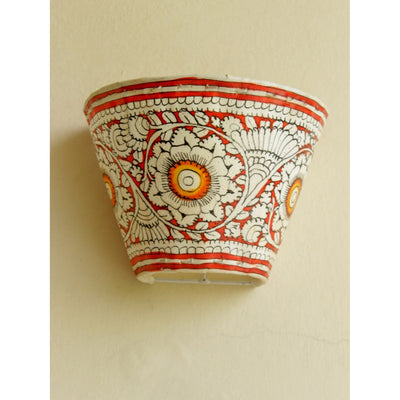 Indiehaat | Flower Kalamkari Handpainted Wall Mount Leather Lamp | 5.5 Inch