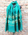 Chanderi Silk Dupatta Turquoise Blue Color Applique Work - IndieHaat