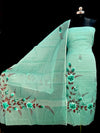 Kota Doria Hand Painted Suit Material Pale Blue Colour (TOP+DUPATTA+BOTTOM)-Indiehaat