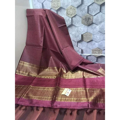 Pure Eri Silk Wine Colour Saree with Running Blouse-Indiehaat
