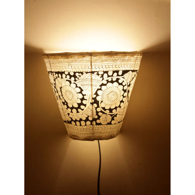 Indiehaat | Flower Kalamkari Handpainted Wall Mount Leather Lamp | 8.5 Inch
