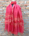 Chanderi Silk Dupatta Rose Pink Color Applique Work - IndieHaat