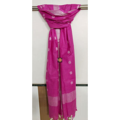 Hand Dyed Slub Linen Pink Dupatta-Indiehaat