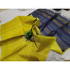 Silkmark Certified Eri Tussar Striped Yellow Body Saree with Blue Pallu Colour Blouse-Indiehaat