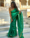 Katan Staple Silk Saree Green Color with running blouse - IndieHaat