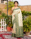 Kashmiri Modal Silk Saree Beige Color with contrast pallu and blouse - IndieHaat