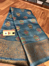 Tussar Moonga Banarasi Silk Saree Blue 13% Off - IndieHaat