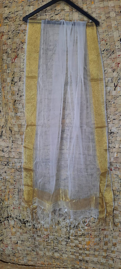 Organza Dupatta â€“ White â€“ Hand Dyed with Border Detail â€“ Indiehaat