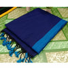 Pure Handloom Mul Cotton Blue Saree 120 Count (Without Blouse)-Indiehaat