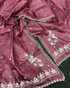 Pure Tussar Silk Dupatta Rose Pink Color Chikankari and Crochet work - IndieHaat