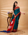 ILKAL Handloom Cotton Silk Saree Dark Turquoise Color with running blouse - IndieHaat