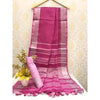 Handwoven Pure Linen Pink Saree with Blouse-Indiehaat