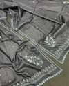 Pure Tussar Silk Dupatta Gray Color Chikankari and Crochet work - IndieHaat