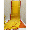 Handwoven Pure Linen Yellow Saree with Blouse-Indiehaat