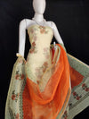 Kota Doria Orange color Suit Material Handblock Printed with Zari Border Dupatta-Indiehaat