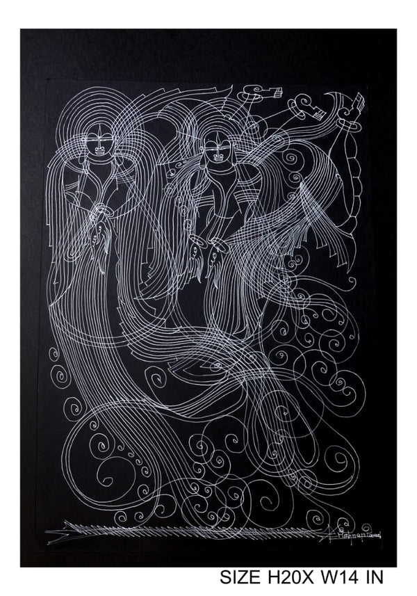 The Surpur Line Art Painting Mixed Media on Paper Unframed (Size: 22 x 16 inches) Artist: Krishna Prakash-Indiehaat