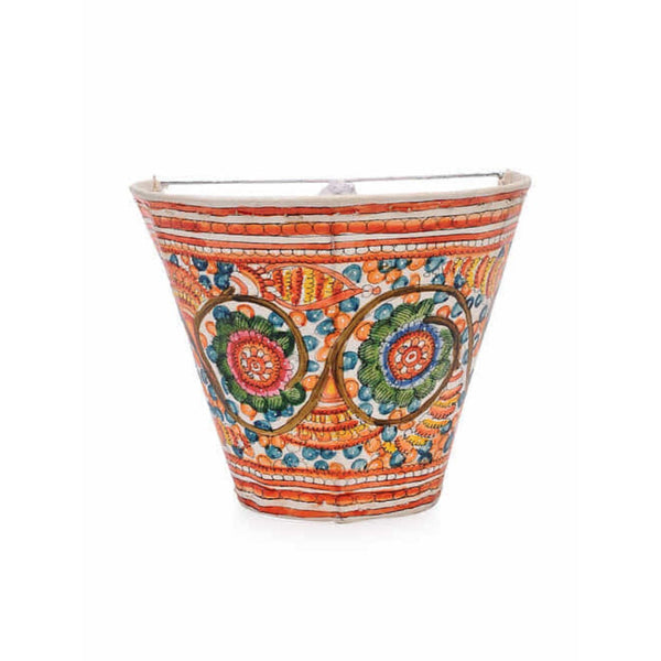 Indiehaat | Peacock Kalamkari Handpainted Wall Mount Leather Lamp | 8.5 Inch