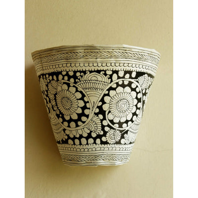 Indiehaat | Flower Kalamkari Handpainted Wall Mount Leather Lamp | 8.5 Inch